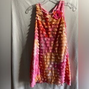 Girls Pink and Orange Ruffled Dress. Size 8